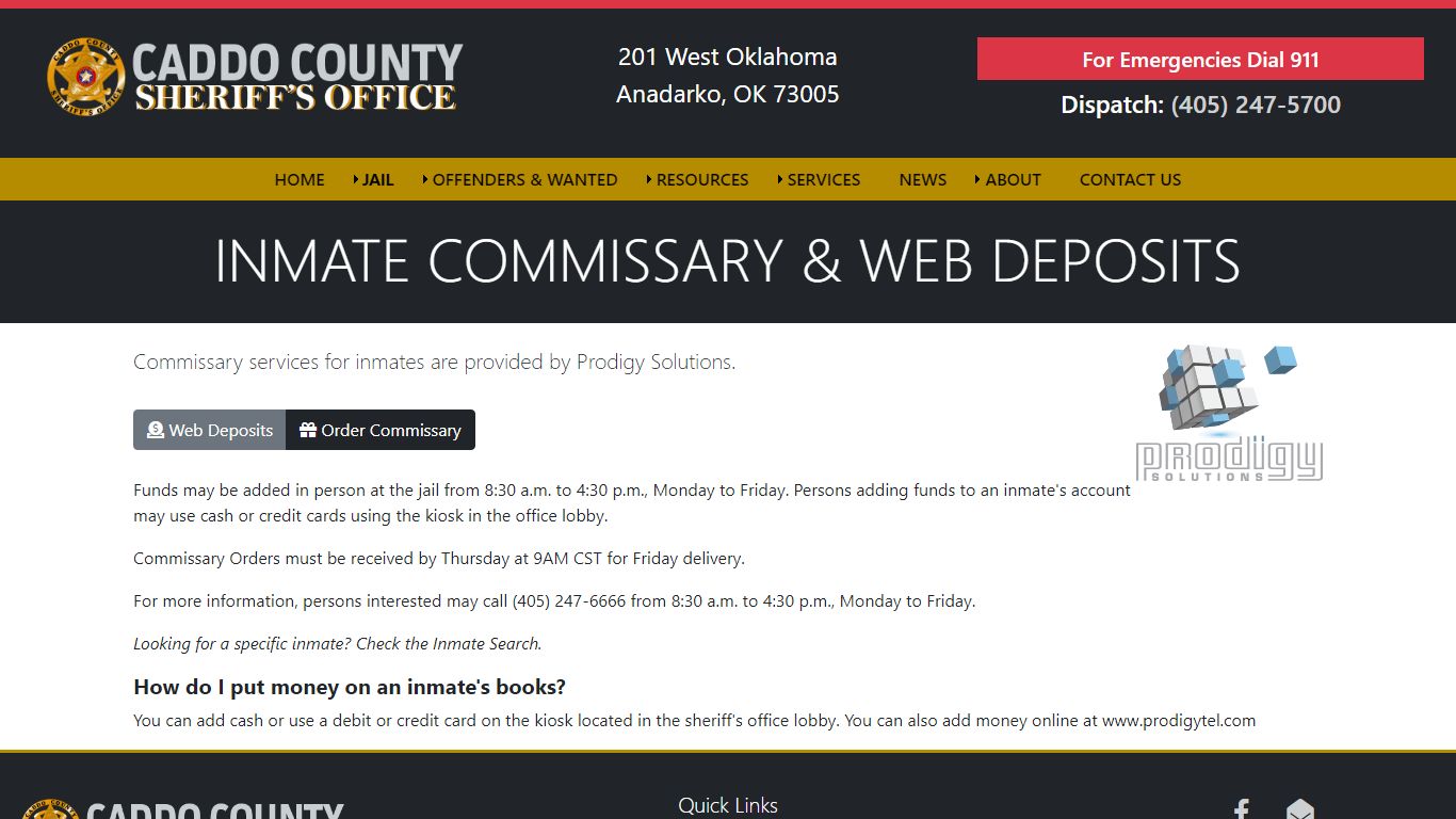 Inmate Commissary and Deposits - Caddo County Sheriff's Office